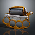 Yellow And Silver Knuckle Duster With Four Rings And Rustic Worn Surface