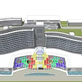 Modern Large Architectural Complex Featuring Glass Curtain Walls And Green Areas Layout