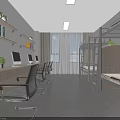Modern Dormitory Room Interior With Desks Computers Bunk Beds And Bookshelves 3d model