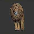 Realistic Lion 3D Model Featuring Detailed Mane Standing Pose On Shiny Gray Background