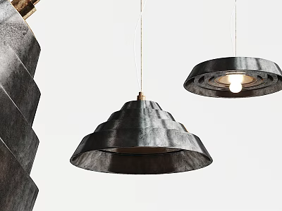 Modern Pendant Lights With Textured Metal Shades Conical Circular Designs And Wooden Accents 3d model
