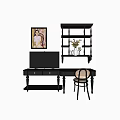 Modern Black Dressing Table With Chair Drawers And Decorative Shelves