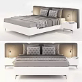 Modern Double Bed With Upholstered Headboard Gray Bedding And Geometric Pillows 3d model