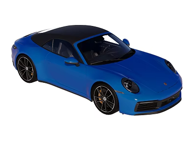 Blue Convertible Sports Car With Black Top And Stylish Black Wheels 3d model