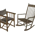 Wooden Frame Leisure Chairs Folding And Rocking Design With Black Cushion Vertical Slat Backrest