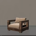 Single Sofa With Solid Wooden Frame And Beige Fabric Cushion Modern Minimalist Design 3d model