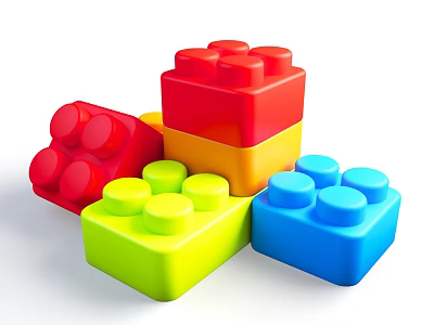 Vibrant Colorful Building Blocks Stacked in Red Yellow Green and Blue 3d model