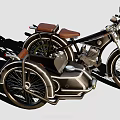 Vintage Motorcycle With Sidecar Brown Seat Classic Headlight And Metallic Body Design