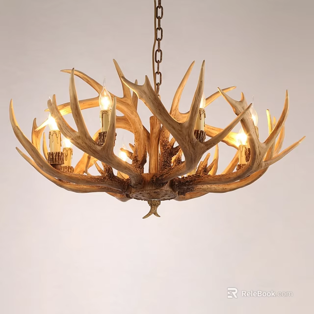 Rustic Antler Chandelier With Multiple Illuminated Bulbs And Natural Design 3d model 