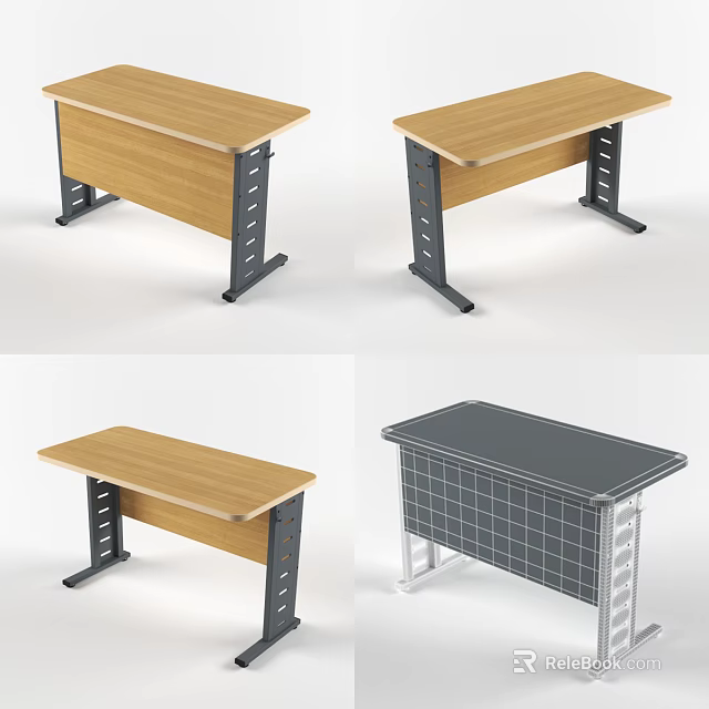 Modern Wooden Desk Designs With Metal Legs And Drawer Storage Options 3d model 