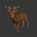 Realistic Brown Deer With Large Shiny Antlers Decorative Sculpture Standing On Gray Background