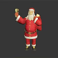 Elderly Man Dressed in Red Santa Suit Holding Bell and Carrying Bag