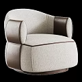 Modern Beige Boucle Upholstered Leisure Chair With Brown Leather Patchwork For Cozy Home Interior
