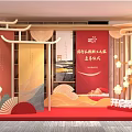 Chinese Traditional Photo Check-in Spot With Red Backdrop Screen Fans And Plum Blossom Tree