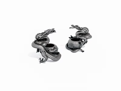 Two Silver Dragon Figurines Traditional Chinese Design Decorative Metal Craft Ornaments 3d model