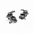 Two Silver Dragon Figurines Traditional Chinese Design Decorative Metal Craft Ornaments