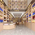 Tobacco And Liquor Store Interior With Sectioned Shelves And Displays