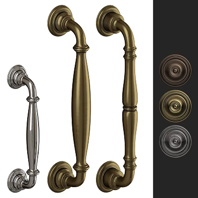 Stylish Door Handles With Brass Silver Finishes And Round Knob Designs 3d model