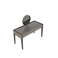Modern Dressing Table With Circular Mirror Glass Top And Vertical Striped Drawers