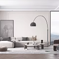 Modern Living Room with L shaped Sofa Coffee Table Floor Lamp and Mountain View Window