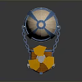 Space Exploration Airship With Blue Straps Orange Propellers And Metal Parts