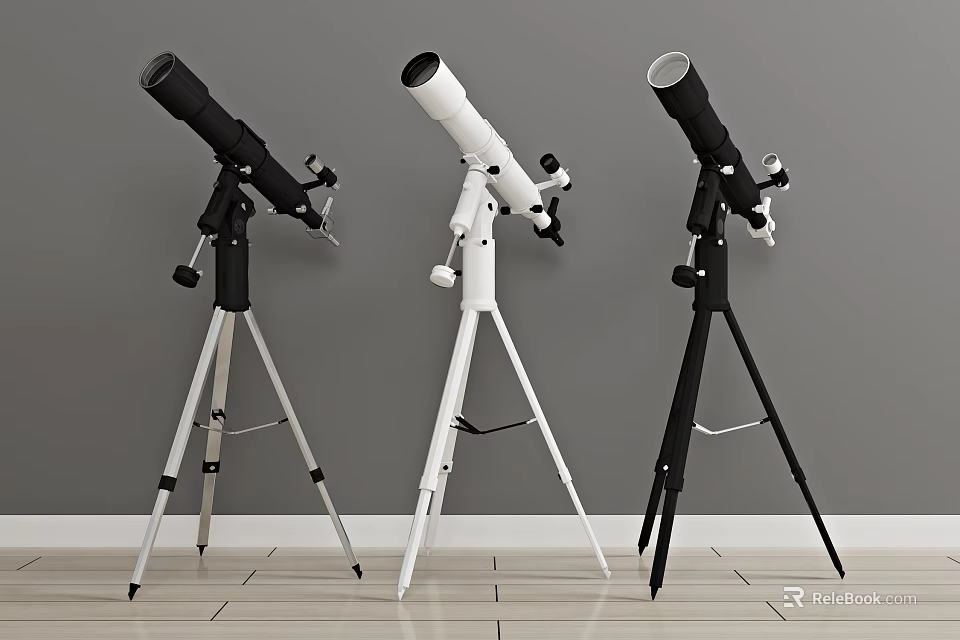 High Quality Commercial Telescopes with Stable Tripods in Black and White Designs 3d model 