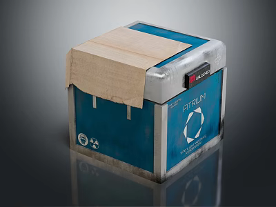 Blue Straton Crate With Top Brown Cardboard Cover Silver Frame And Black Lock 3d model