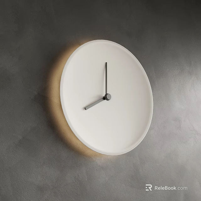Round White Clock with Black Hands on Gray Textured Wall and Soft Glow 3d model 