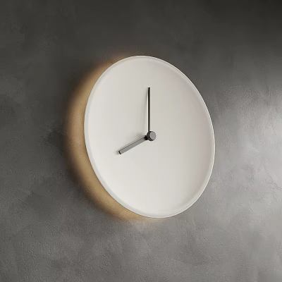 Round White Clock with Black Hands on Gray Textured Wall and Soft Glow 3d model