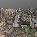 Scattered Pile of Raw Wood Logs and Stones on Grassy Natural Ground