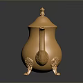 Elegant Golden Teapot With Decorative Spout Handle And Ornate Base Design