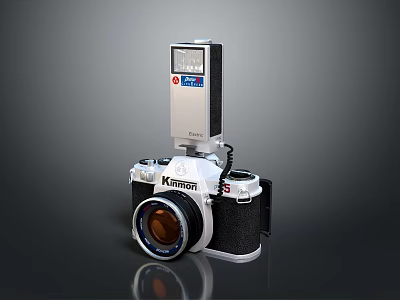 Klimon Retro Digital Camera With PRO Flash Accessory And Classic Lens Design 3d model