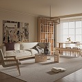 Japanese-style Home Living Room Sofa Coffee Table Combination Leisure Chair Antique Tea Table and Chair Combination 3d model