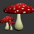 Three Vibrant Red Mushrooms With White Spots In Various Sizes On Dark Background