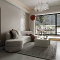 Modern Living And Dining Room With Gray Sofa Crystal Pendant Light And Red Floor Lamp