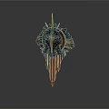Ornate Decorative Weapon With Gold And Black Design Spiked Top And Red Tassels