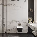 Modern Minimalist Bathroom With Marble Floating Vanity And Stylish Standing Mirror For Home Interior Design