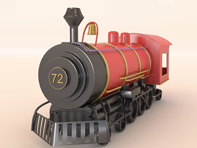 Red Steam Train Model Featuring Black Chimney Gold Accents And Number 72 3d model