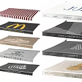 Various Commercial Awnings Featuring Branded Logos And Stylish Designs With Different Patterns And Colors