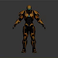 Orange Black Armored Sci Fi Warrior Character With Glowing Blue Chest
