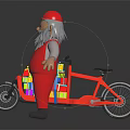 Cartoon Character With Red Hat Gray Beard And Red Outfit Near Colorful Building Blocks Motorcycle