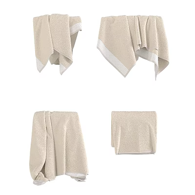 Soft Cotton Beige Towels in Various Folded Styles for Bathroom 3d model