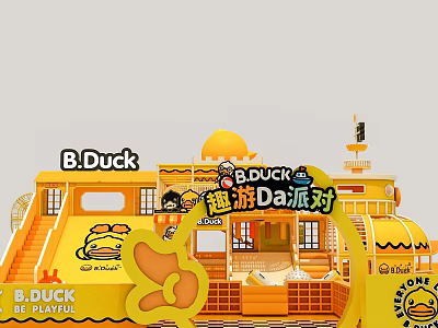 B.Duck Fun Themed Playground With Yellow Building Slide And Entrance Sign 3d model