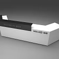 Modern White And Black Reception Desk With Sleek Design And Welcome Sign