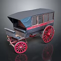 Vintage Horse Carriage With Black Canopy Red Wheels And Wooden Body