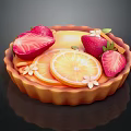 Fresh Fruit Tart With Strawberry Slices Orange Segments And Flower Decorations