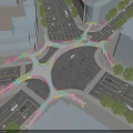 Colorful Modern Urban Bridge With Unique Curved Architectural Design Over City Road