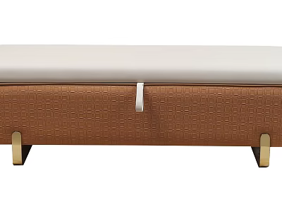 Brown Storage Bed Bench With Gold Metal Legs And Padded Upholstered Seat 3d model