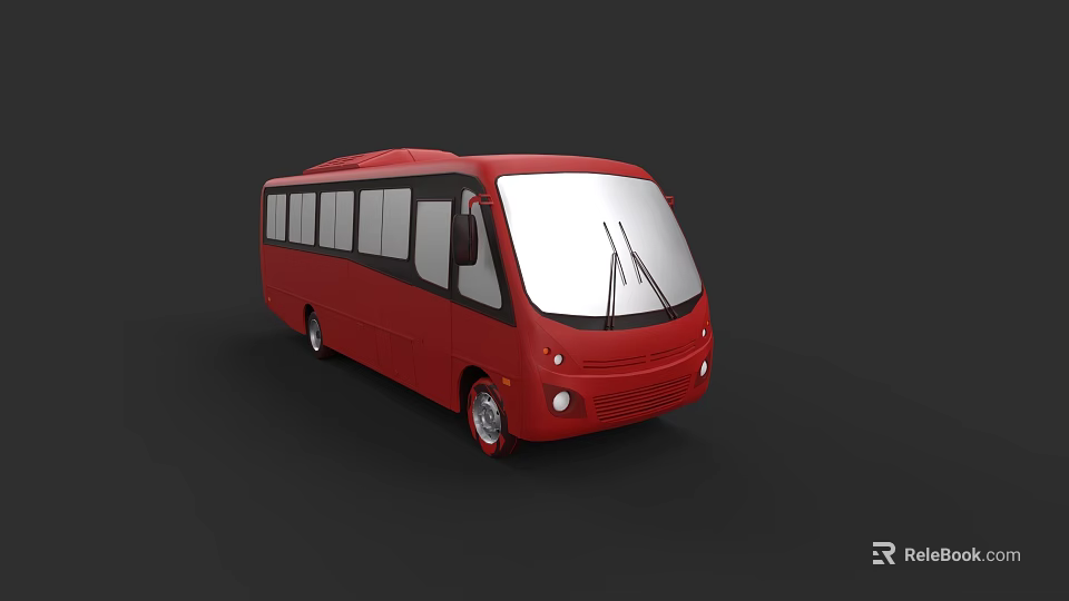 Red Modern City Bus With Sleek Design And Front Windshield View 3d model 