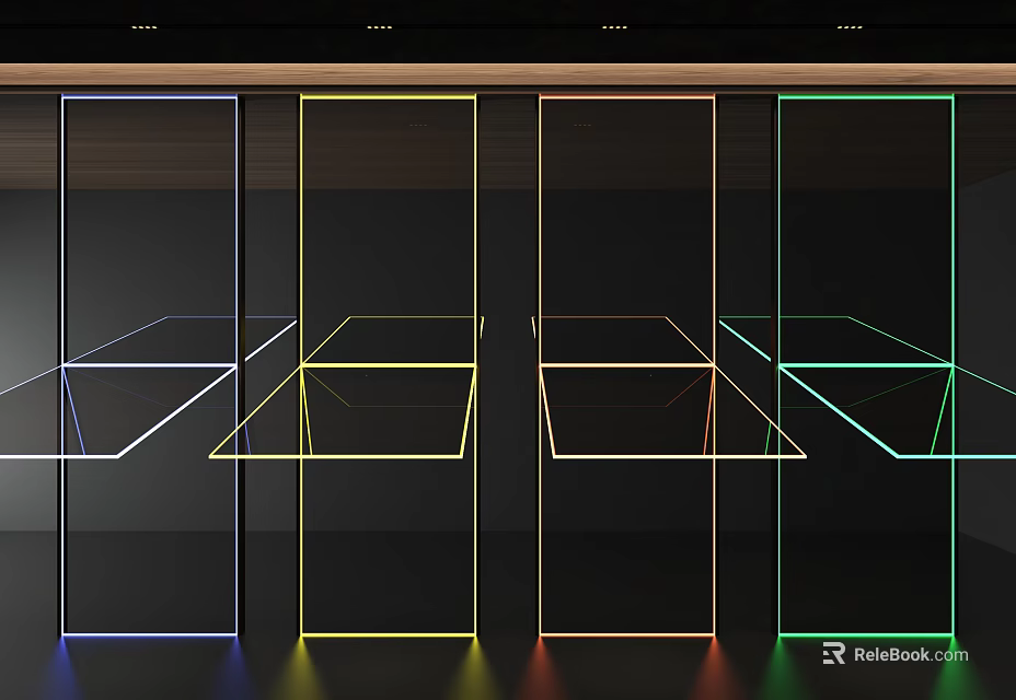 Colorful Neon Illuminated Background Wall With Modern Geometric Lines Design 3d model 